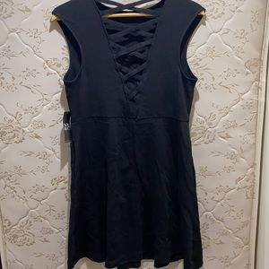 NY & Company Little black cotton dress with lacing in the back, size L